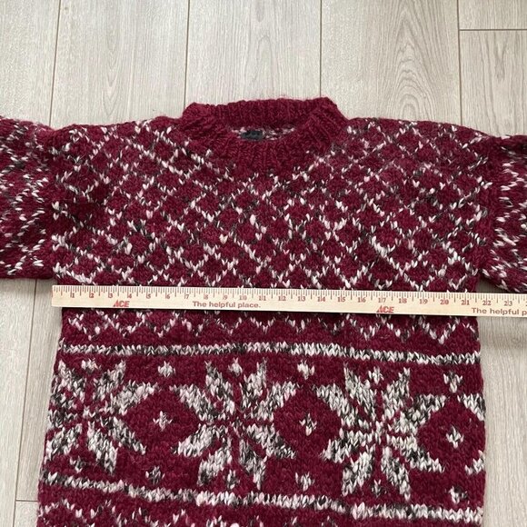 Vintage Indian Weavings Men's Pure Wool Handmade Chunky Knit Sweater Red White - Picture 8 of 9